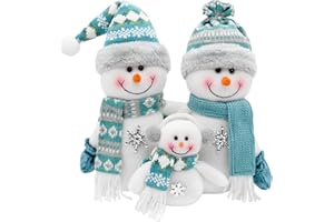 KnomeKo Christmas Snowman Plush Decor Indoor- Stuffed Snowman Baby Blue Christmas Table Decor - Cozy Winter Farmhouse Decorations Mantel Fireplace Display