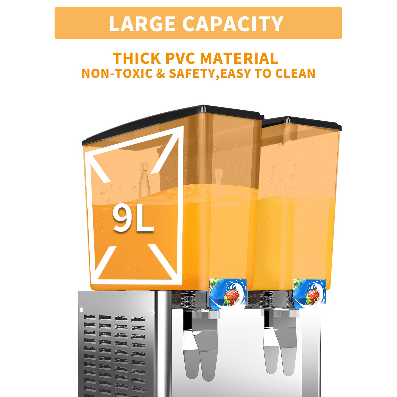 Nurxiovo Commercial Juice Dispenser 2 Tanks 4.7 Gallon juice ice beverage Dispenser Equipped