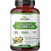 Zazzee Extra Strength Boswellia Serrata 10:1 Extract, 5000 mg Strength, 65% Boswellic Acid, 180 Vegan Capsules, 6 Month Supply, Standardized 10X High Potency, 100% Vegetarian, All-Natural, Non-GMO