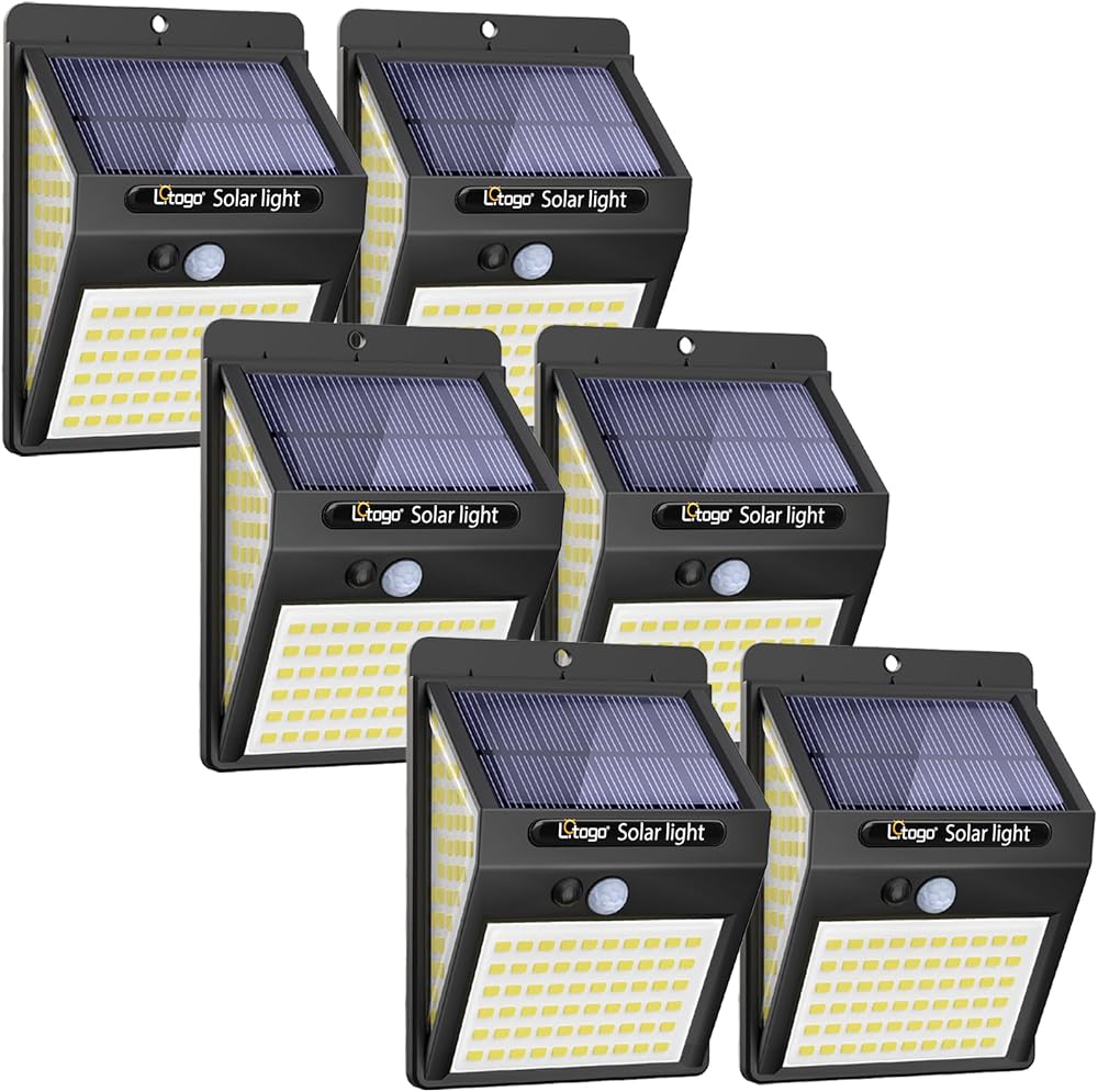 litogo 6 Pack Solar Lights Outdoor Motion Sensor 140 LED IP65