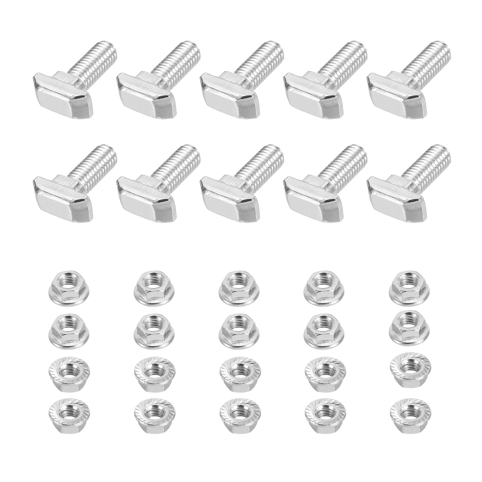PATIKIL M8x16 Hammer Head Bolt T Screw, 10 Pcs T Slot Drop in Bolt Hammer Head Bolts with 10 Pcs Hexagon Flange Nuts for 2020 Series European Standard Aluminum Profile