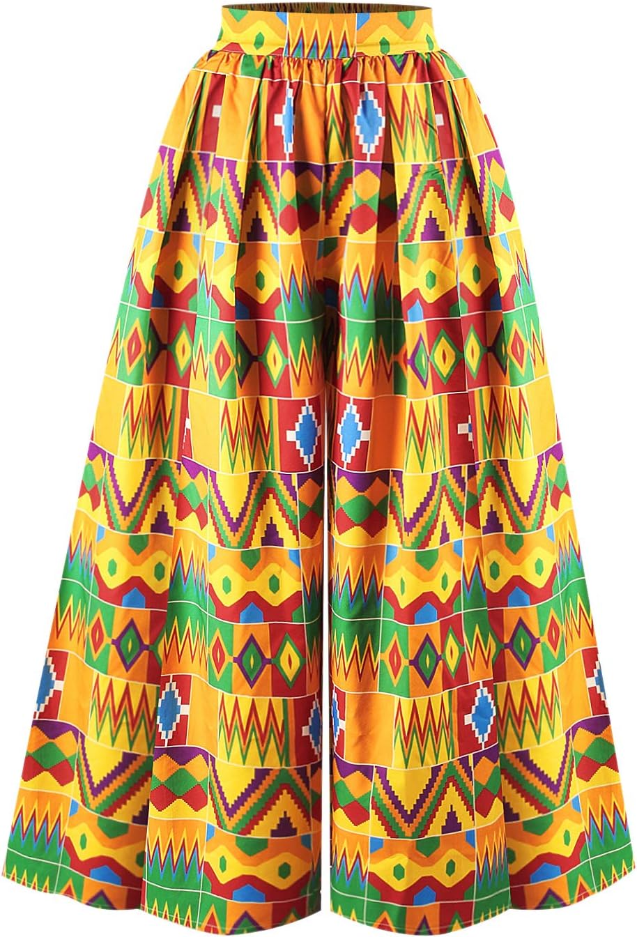 jascaela Women's Wide Leg African Floral Printed Casual Loose Pants High Waist Palazzo Trousers