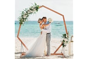 Giantex Wooden Wedding Arch for Ceremony, 7 FT Heptagon Solid Wood Arbor for Wedding Backdrop Stand, Rustic Boho Wedding Deco