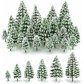 FAZHBARY 24 PCS Cedar Model Miniature Trees Snow Pine Village Diorama Trees Woodland Scenic Train Winter Scenery Architecture for Crafts Landscape