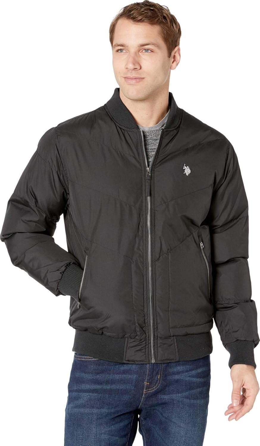 Amazon.com: U.S. Polo Assn. Men's Quilted Recon Bomber Jacket, Black, M: Clothing