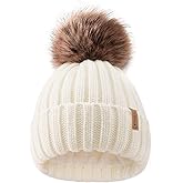 FURTALK Kids Winter Hat Toddler Knitted Beanie with Faux Fur Pom Poms for Baby Girls Boys
