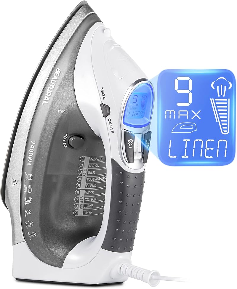 BEAUTURAL 2400W Steam Iron with LCD Display & Double Ceramic Soleplate