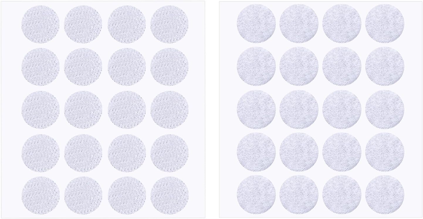200 Pieces 2 cm Diameter Self-Adhesive Hook and Loop Round Sticky Dots (White), 2 cm / 3/4 inch