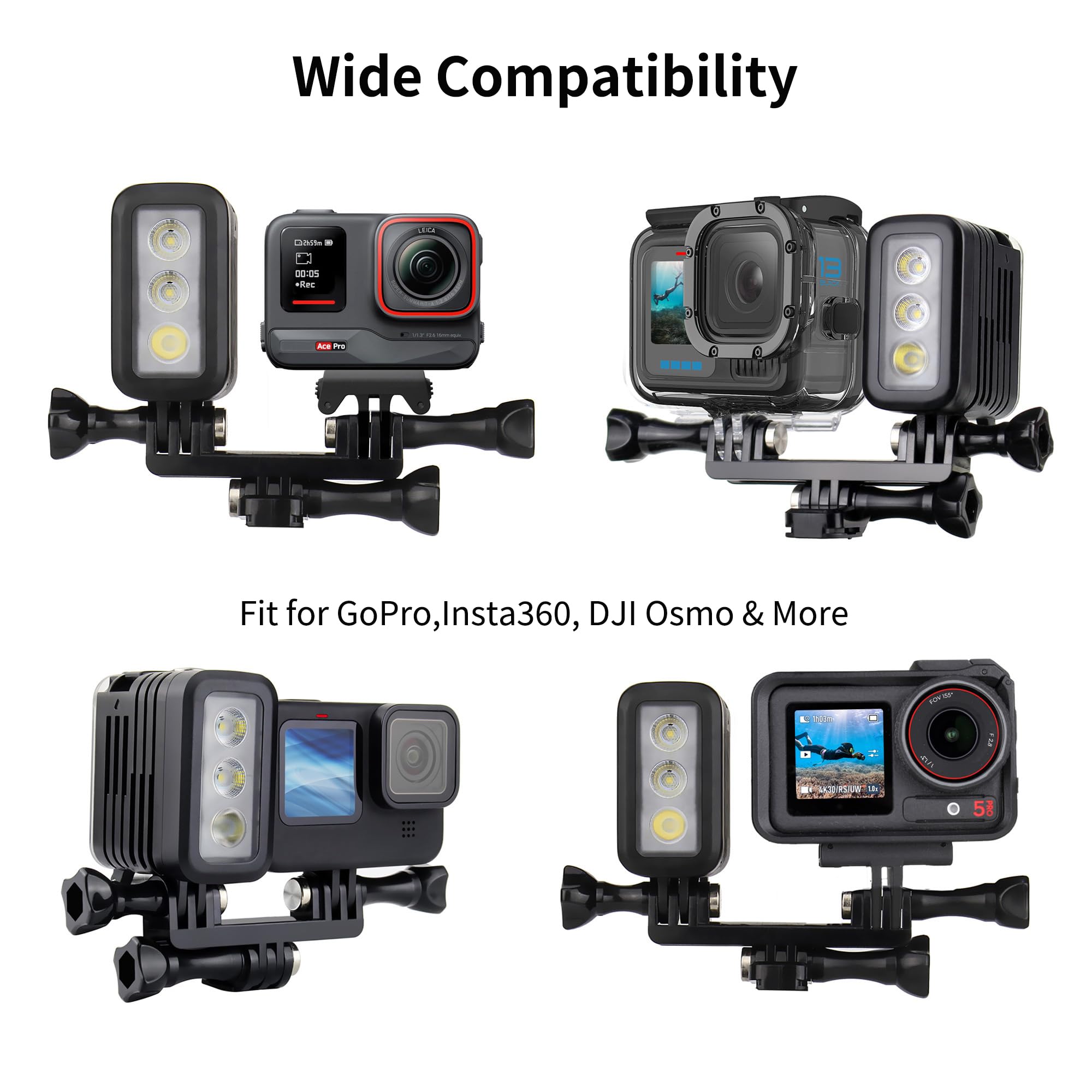 SOONSUN Rechargeable Diving Light - 450 Lumens High Power LED Video Light, Waterproof 164ft, Dimmable Underwater Fill Light for GoPro Hero 13/12/11/10/9/8/7/6/5/4/3+/3, DJI Osmo Action 4 5 Pro Camera
