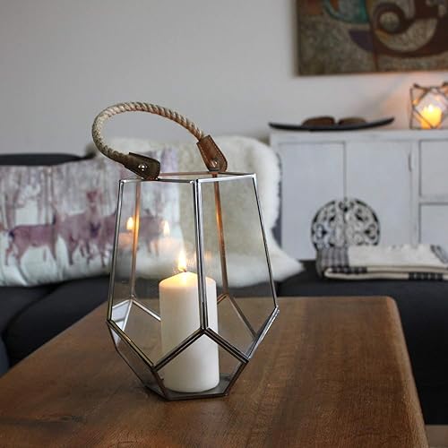 Geometrische Laterne 25cm Windlicht Mit Rupfenhenkel