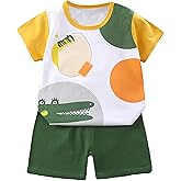 ALEXZV Toddler Boy short-sleeved T-shirt and shorts set Light and soft printed clothing set 3-6 years