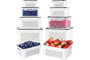 FRESHMAGE 4 PCS Fruit Storage Containers for Fridge with Removable Colander, Airtight Food Storage Container, Dishwasher Safe Produce Saver Container for Refrigerator, Keep Berry Fruit Vegetable Fresh Longer