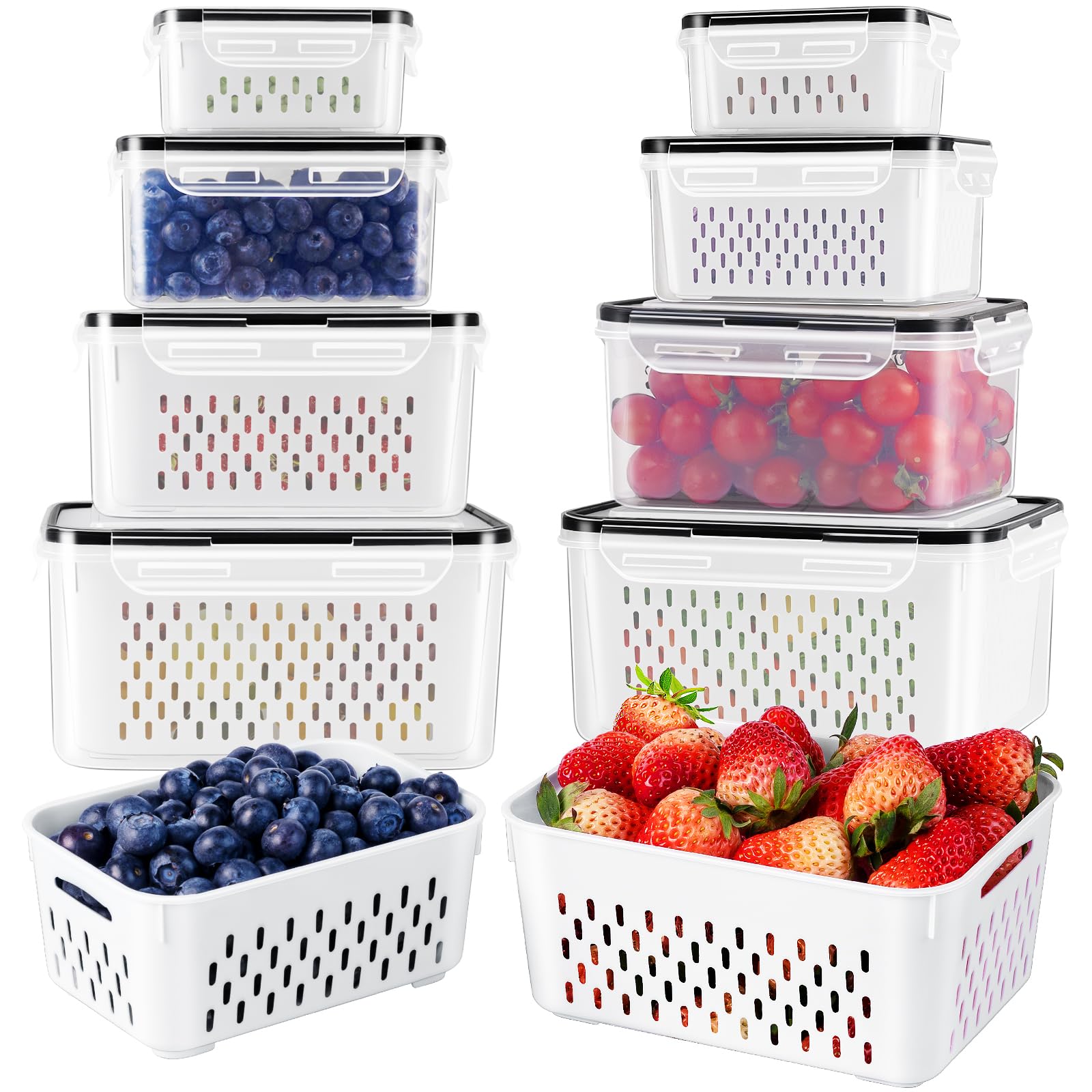 Photo 1 of 4 PCS Fruit Storage Containers for Fridge with Removable Colander, Airtight Food Storage Container, Dishwasher Safe Produce Saver Container for Refrigerator, Keep Berry Fruit Vegetable Fresh Longer