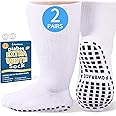 Powbrace 2 Pairs Super Width Socks for Swollen Feet,Diabetic Socks for Men Women Plus Size,Hospital Non Slip Socks,Lymphedema,Edema Cast Socks,Bariatric Socks