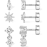 S925 Sterling Silver Flat Back Earrings for Women Hypoallergenic - 14K Gold Plated Flatback Stud Earrings Cartilage Helix Tragus Conch Piercing Jewelry 3 Pairs Dainty CZ Butterfly Studs