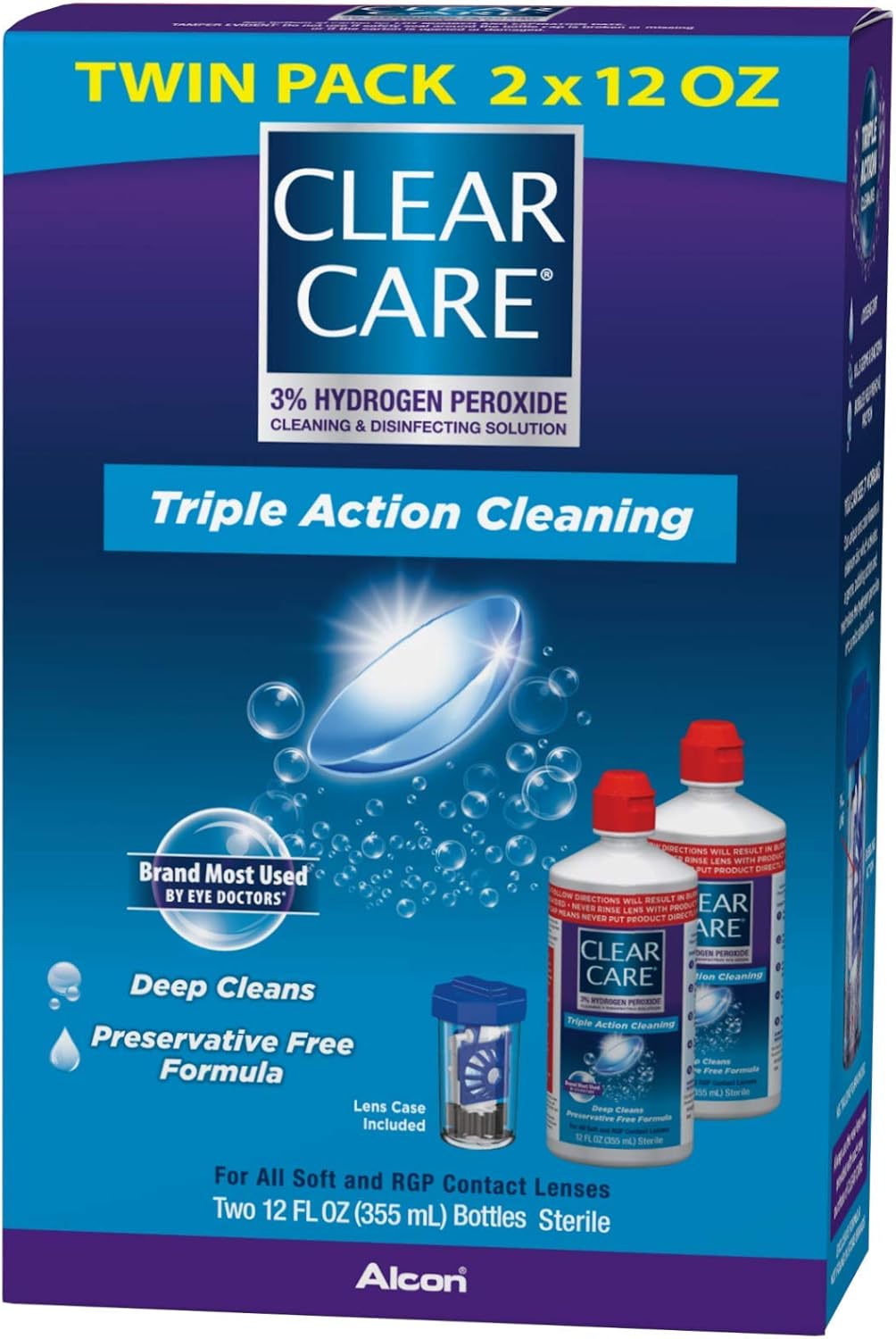 Clear Care Cleaning & Disinfecting Solution with Lens Case, Twin Pack, 12 Fl Oz (Pack of 2): Health & Personal Care