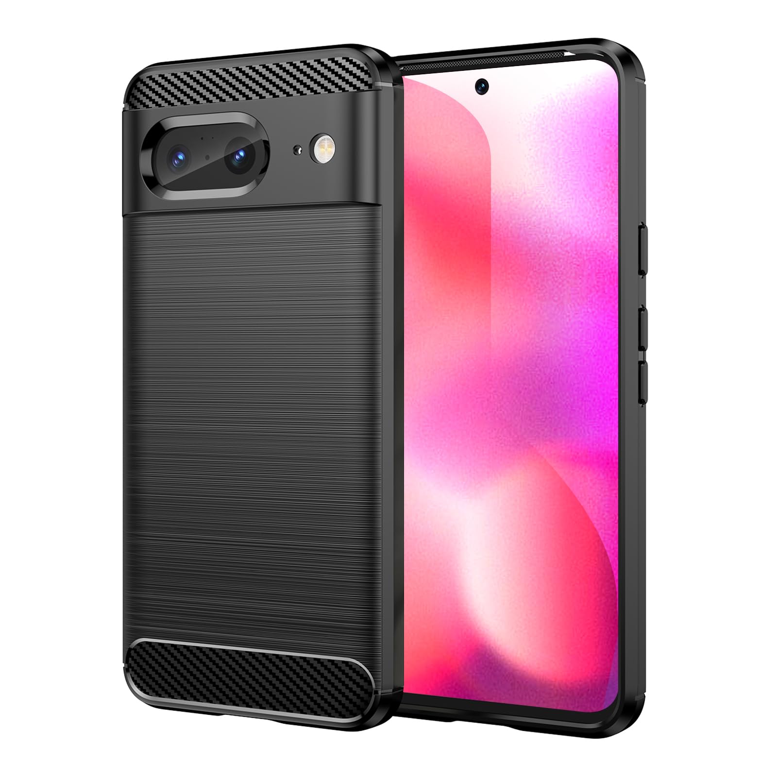 SCL Case for Google Pixel 8 - Anti-Slip Brushed Texture with Carbon Fiber Design, Shockproof Protective Soft TPU Cover for Google 8 - Black