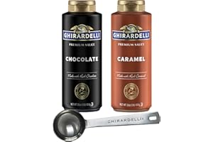 Ghirardelli Caramel and Chocolate Sauce 16 Ounce 1 of each Squeeze Bottle (Set of 2) with Ghirardelli Stamped Barista Spoon