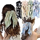4PCS Bow Silk Hair Scrunchies, Hair Ties with Bows and Pearl Desgin, Satin Hair Ribbon Scrunchy Ponytail Holder Hair Accessories for Women and Girls