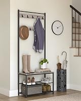VASAGLE 3 in 1 Coat Stand with Shoe Rack Bench Steel Frame 70 cm High view 9