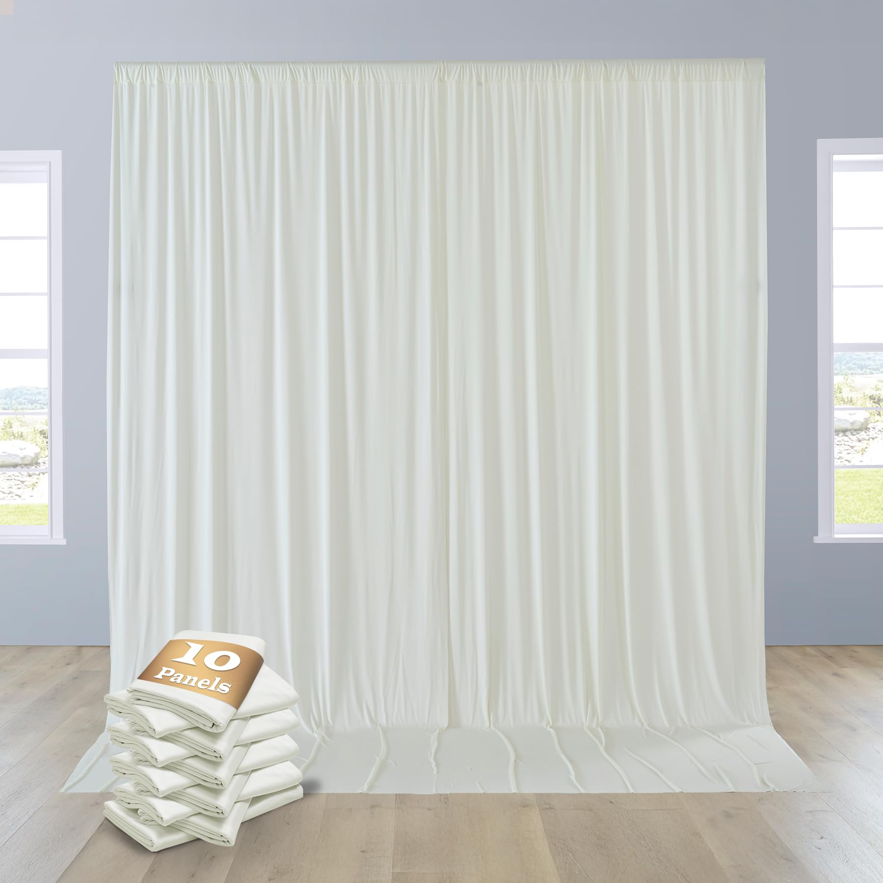 Photo 1 of 50ft x 12ft Wrinkle Free Ivory Backdrop Curtains for Parties, 10 Panels Silky 12FT Long Photo Backdrop Drapes Back Drop Cloth for Wedding Birthday Photography Background Decor