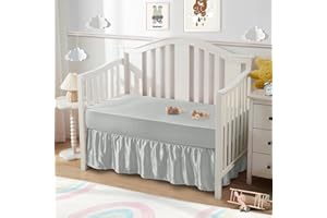SiinvdaBZX 2-Piece Set Satin Crib Sheets & Crib Bed Skirt, 52" x 28" Silky Soft Ruffled Baby Crib Skirt with Adjustable Elastic 14" Drop, Fit for Standard Crib & Toddler Bedding (Light Grey)