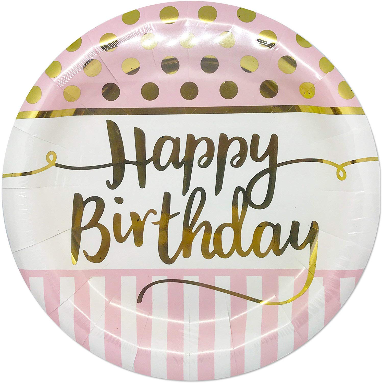 Pink Chic Happy Birthday Paper Dinner Plates I Foil I 8 Pcs.