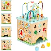 OOOK All-in-one Activity Center, 5 in 1 Baby Activity Table with Gear Game, Kids Sensory Table Play Cube with Montessori Calendar, Bead Maze, Shape Sorter, Ball Drop and More