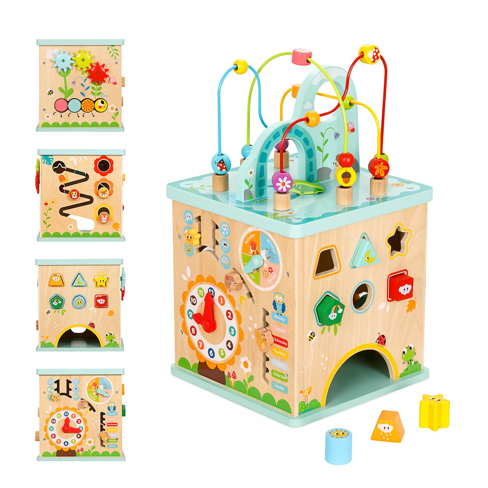 Photo 1 of OOOK All-in-one Activity Center, 5 in 1 Baby Activity Table with Gear Game, Kids Sensory Table Play Cube with Montessori Calendar, Bead Maze, Shape Sorter, Ball Drop and More