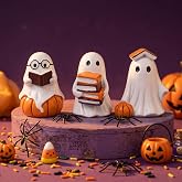 Leinuosen 3 Pcs Halloween Table Decor Reading Book Ghost Figurines | Cute Ghost Ornament,Halloween Desk Decor,Resin Statue for Table Centerpiece,Shelf Home Mantel Tabletop Desk Display Supply