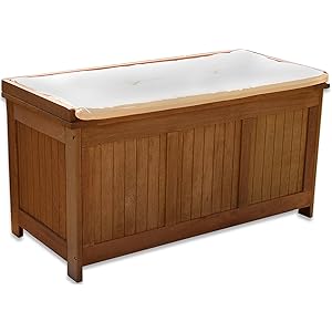 STILISTA® Gartenbank Gartenbox aus 100% FSC zertifiziertem Shorea-Hartholz, geölt, Liftautomatik, inkl. Kissen in Farbe natur, 113 x 52,5 x 60,5 cm, Auflagentruhe