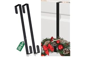 BOODA BRAND 15" Reversible Wreath Hanger for Front Door, Fits Most Doors up to 1-3/4", Heavy Duty Steel Over The Door Hooks Hold up to 80 LBS for Holiday Christmas & Halloween Wreaths, Indoor Decor (Black 2pack)