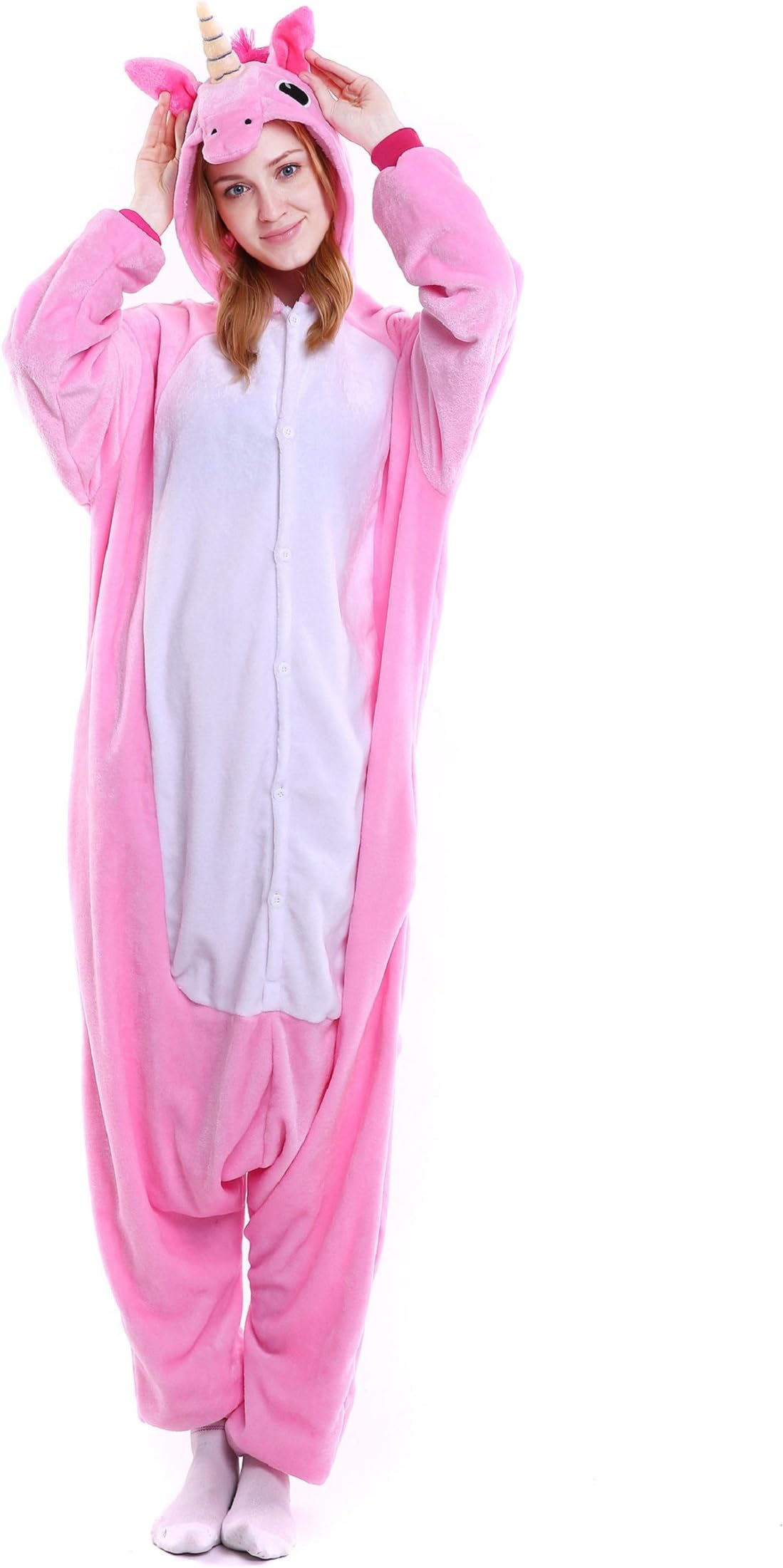 heekpek Pyjama Unicorn Animal Pajama Cosplay Costume Onesie for Kigurumi Sleepwear Hoodie Nightwear Rosa