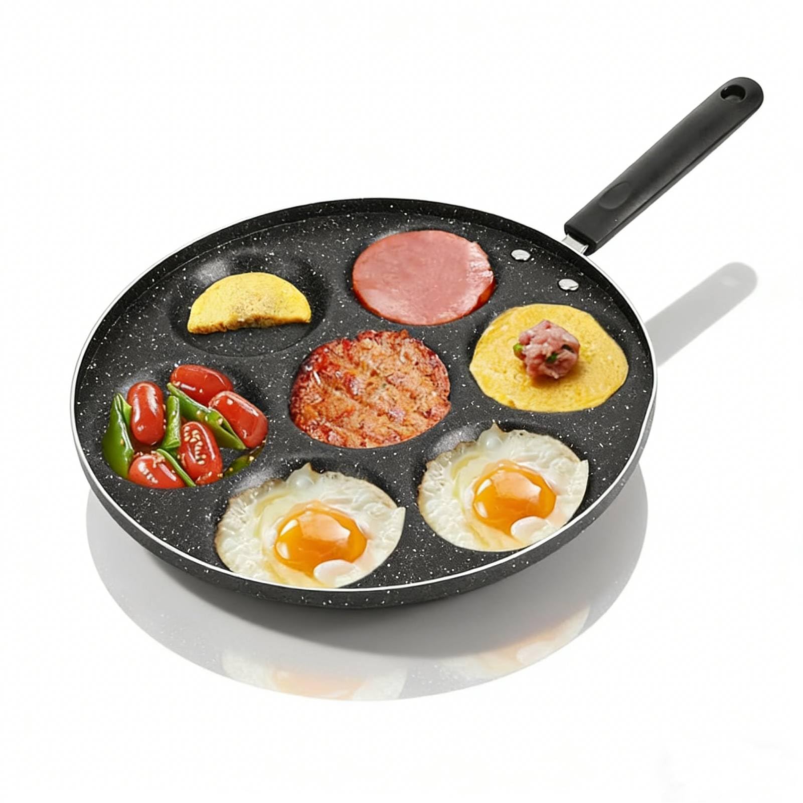Cyrank Nonstick Pancake Pan, 7 Holes Egg Frying Pan Egg Omelette Pan Induction Fried Egg Pan Egg Poacher Pan Mini Pancake Maker Nonstick Pancake Griddle Crepe Pan for Breakfast