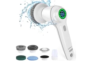GUPAY Electric Spin Scrubber, Cordless Shower Scrubber with Battery Level Display, Bathroom Electric Scrubber for Cleaning with 7 Replaceable Heads, Electric Cleaning Brush for Bathroom/Sink/Window