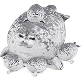 KMUYSL Toys for Ages 0 1 2 3 4 5 6 7 8+ Years - Plush Mommy Stuffed Animal with 4 Babies in Her Tummy, Soft Plush Toys Set, Christmas Birthday Gifts for Girls Boys Baby, Toddler, Kids (Seal Toys)