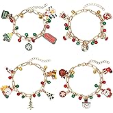 MAKIOTEKO 4 pack Christmas Bracelet for Women, Jingle bells Bracelet Charm Santa Claus Snowflakes Reindeer Christmas Tree Alloy Drop Bracelet Xmas Party Costume Jewelry Accessories Gift