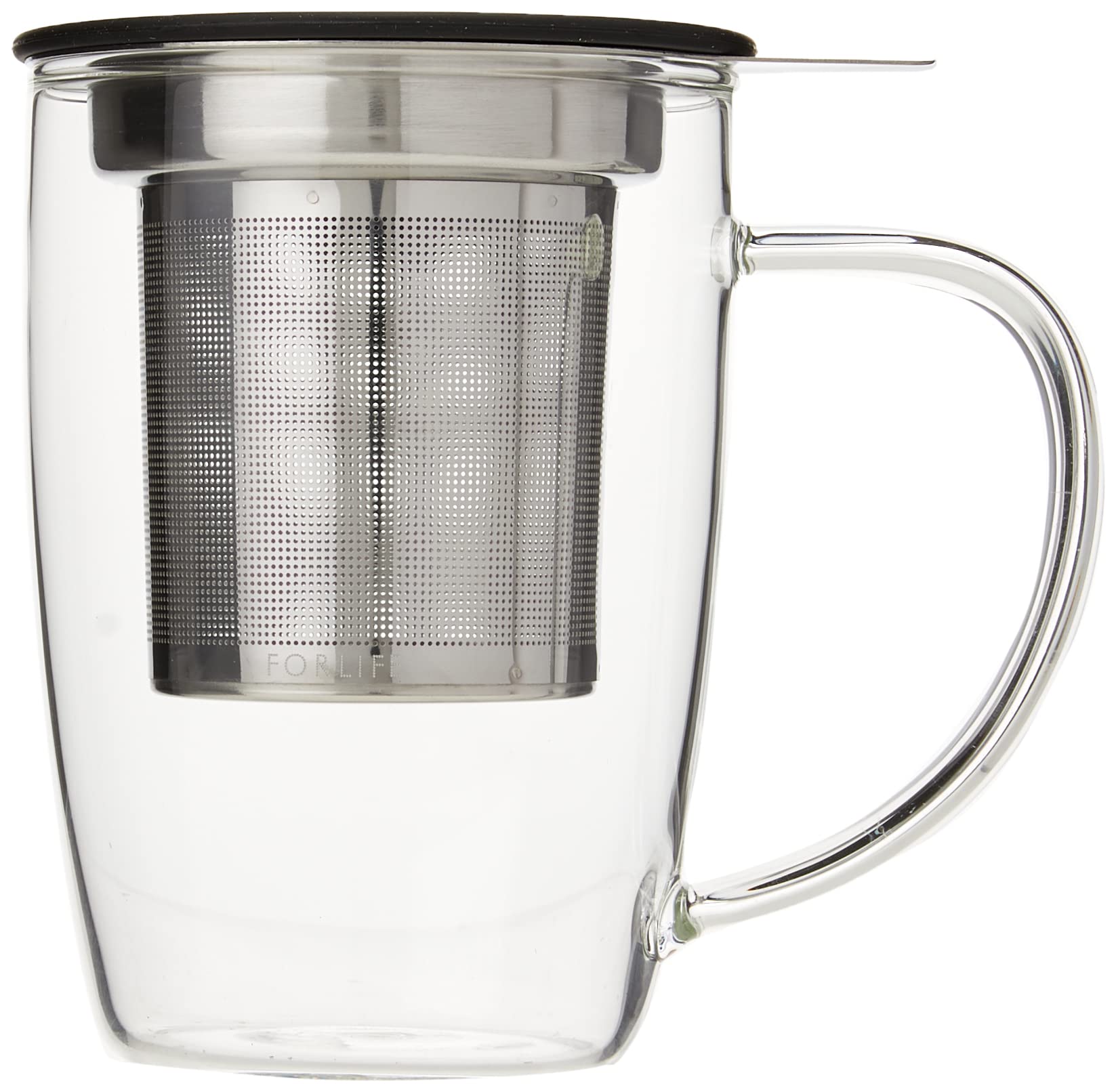 Forlife NewLeaf Glass Tea Mug with Infuser and Lid, Black