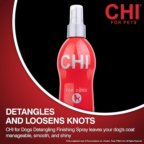 CHI FOR DOGS DETANGLING FINISHING SPRAY – BEST LEAVE-IN SOLUTION FOR TANGLES AND KNOTS – DOG GROOMING MIST FOR PUPPIES AND ADULTS – SULFATE AND PARABEN FREE – MADE IN USA, 10 FL OZ