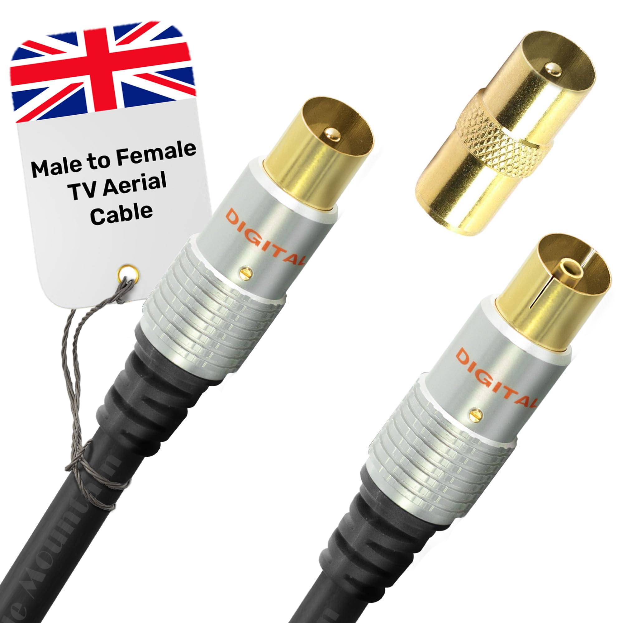 Male to Female TV Aerial Cable with Gold Plated Plugs | TV Antenna Wire for Digital and Analogue Signal Transmission (1m)