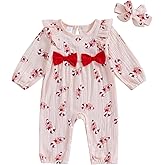 Licupiee Infant Girl Candy Jumpsuit Fall Outfit Long Sleeve Ruffle Romper Gingerbread Playsuit Newborn Christmas Baby Clothes