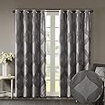 Sun Smart Bentley Total Blackout Curtains Window, Ogee Knitted Jacquard, Grommet Top Living Room Decor, Thermal Insulated Light Blocking Drape for Bedroom and Apartments 50x84, Charcoal