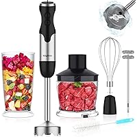 Keylitos 5-in-1 Immersion Hand Blender, Powerful 12-Speed Handheld Stick Blender with 304 Stainless Steel Blades, Chopper, Be