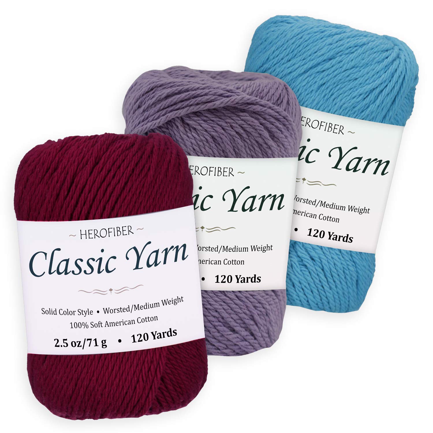 Tyrian Purple Iris Purple Cotton Yarn 3 Solid Colors WorstedMedium