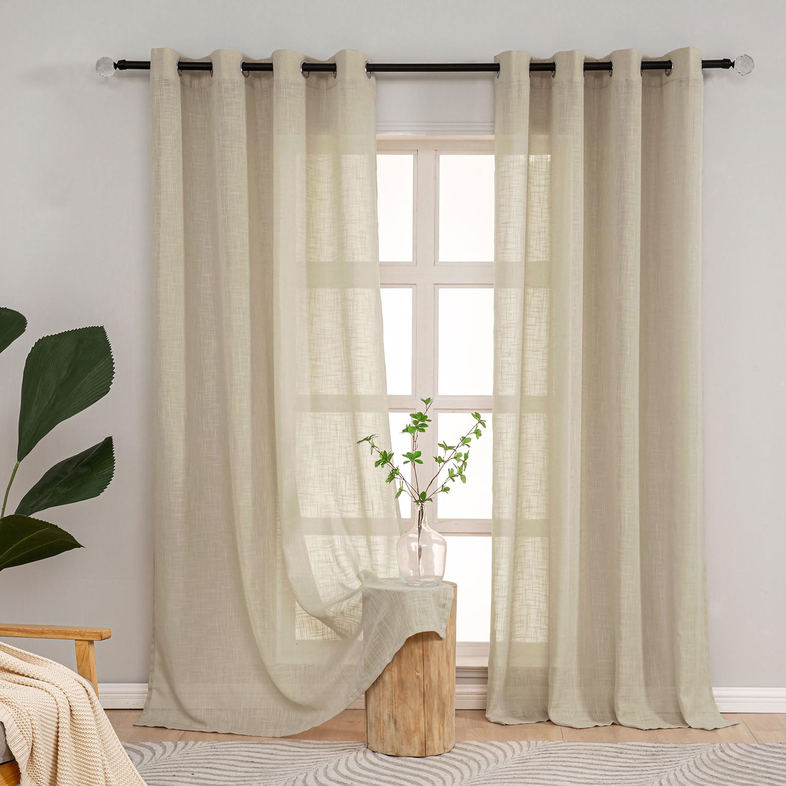 L.Z.E Curtains Taupe Semi Sheer, 70 Inch Drop Linen Look Curtain for Living Room Bedroom Windows, Heavyweight Greige Mesh Sheers with Eyelet, 2 Panels Pack Net Drapes, 170 cm Length Short Textured