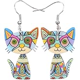 Acrylic Drop Cat Earrings Pets Funny Design 7 Color Lovely Gift For Girl Women By The Bonsny
