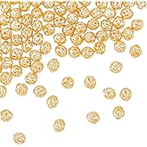 HOBBIESAY 100Pcs 18K Gold Plated Filigree Hollow Round Beads 6mm Brass Beads Gold Spacer Beads Alloy Charm Beads Metal Loose Beads for DIY Crafts Bracelets Necklaces Earrings Jewelry Making