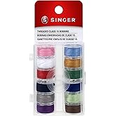 SINGER Threaded Class 15 Bobbins with Storage Case, Assorted Colors, 50 yds Each, 12 Count