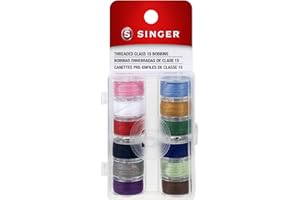 SINGER Threaded Class 15 Bobbins with Storage Case, Assorted Colors, 50 yds Each, 12 Count