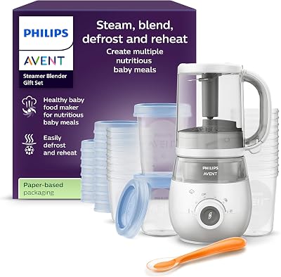 Philips Avent Steamer Blender Gift Set - EasyPappa 4 in 1, cuoci a vapore, frulla, scongela e riscalda facilmente le pappe, con vasetti e coperchi, SCF883/20